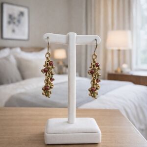 Grapevine Drop Cluster Earrings Elegant Gold and Red Dangle Versatile!